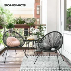 Songmics Balkonmeubilair, Tuinmeubelset, Set Van 3, Zitgroep, Terrasmeubilair, Glazen Tafelblad, 2 Stoelen, Voor Binnen En Buiten, Voor Patio, Tuin, Balkon, Buiten, Zwart GGF013B02 -Tuinmeubelseries Winkel 1200x1200 1029