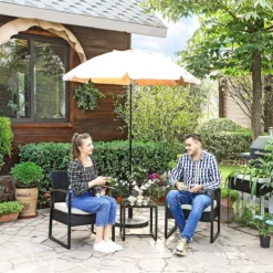 Songmics Tuinmeubelset, 3-delige Set, Van Polyrotan, Voor Outdoor, Terras, Balkon, Tuin, Eenvoudige Montage, Bijzettafel En 2 Stoelen, Zwart-beige -Tuinmeubelseries Winkel 1200x1200 1044