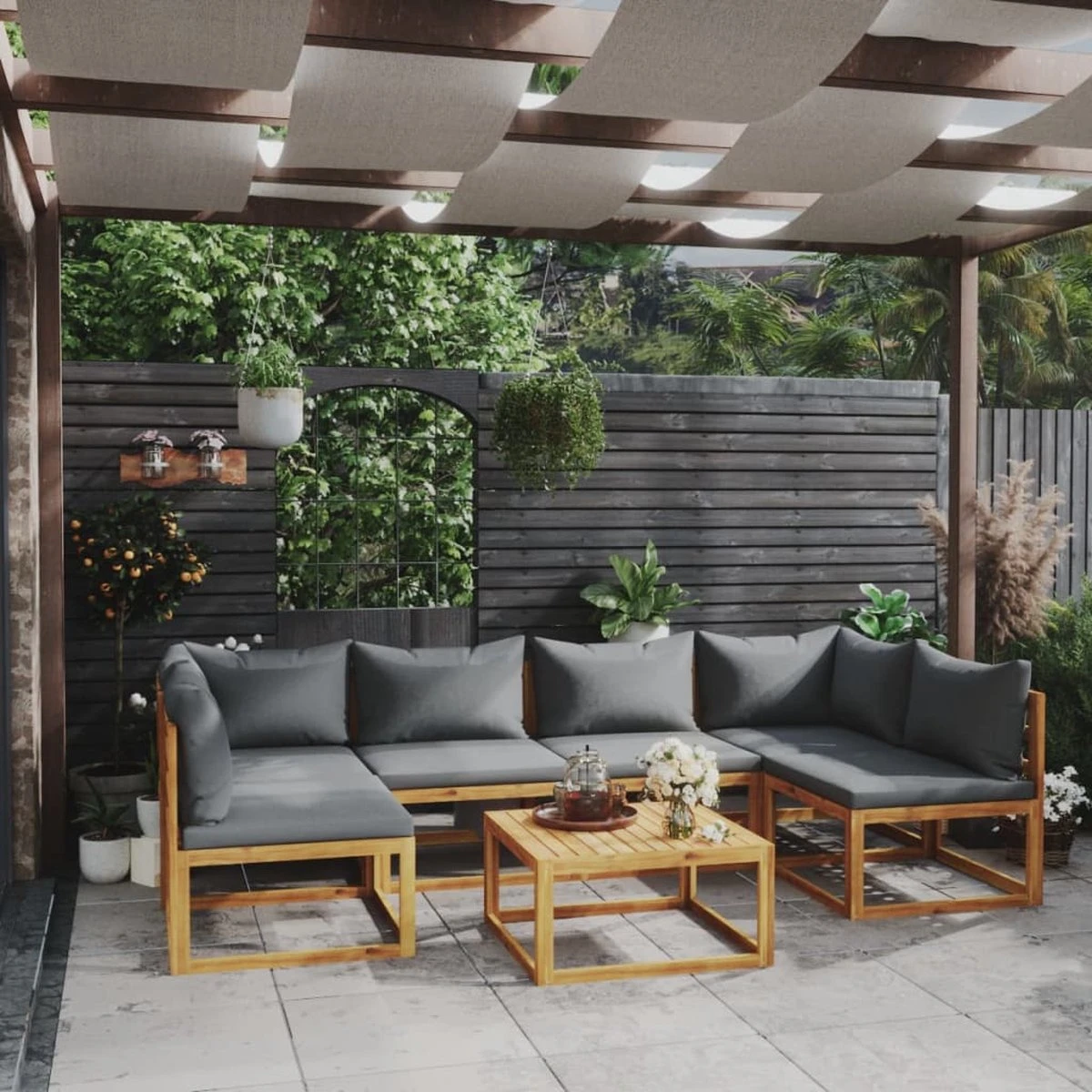 Decoways - 7-delige Loungeset met kussens massief acaciahout Decoways - 7-delige Loungeset Met Kussens Massief Acaciahout -Tuinmeubelseries Winkel 1200x1200 1049