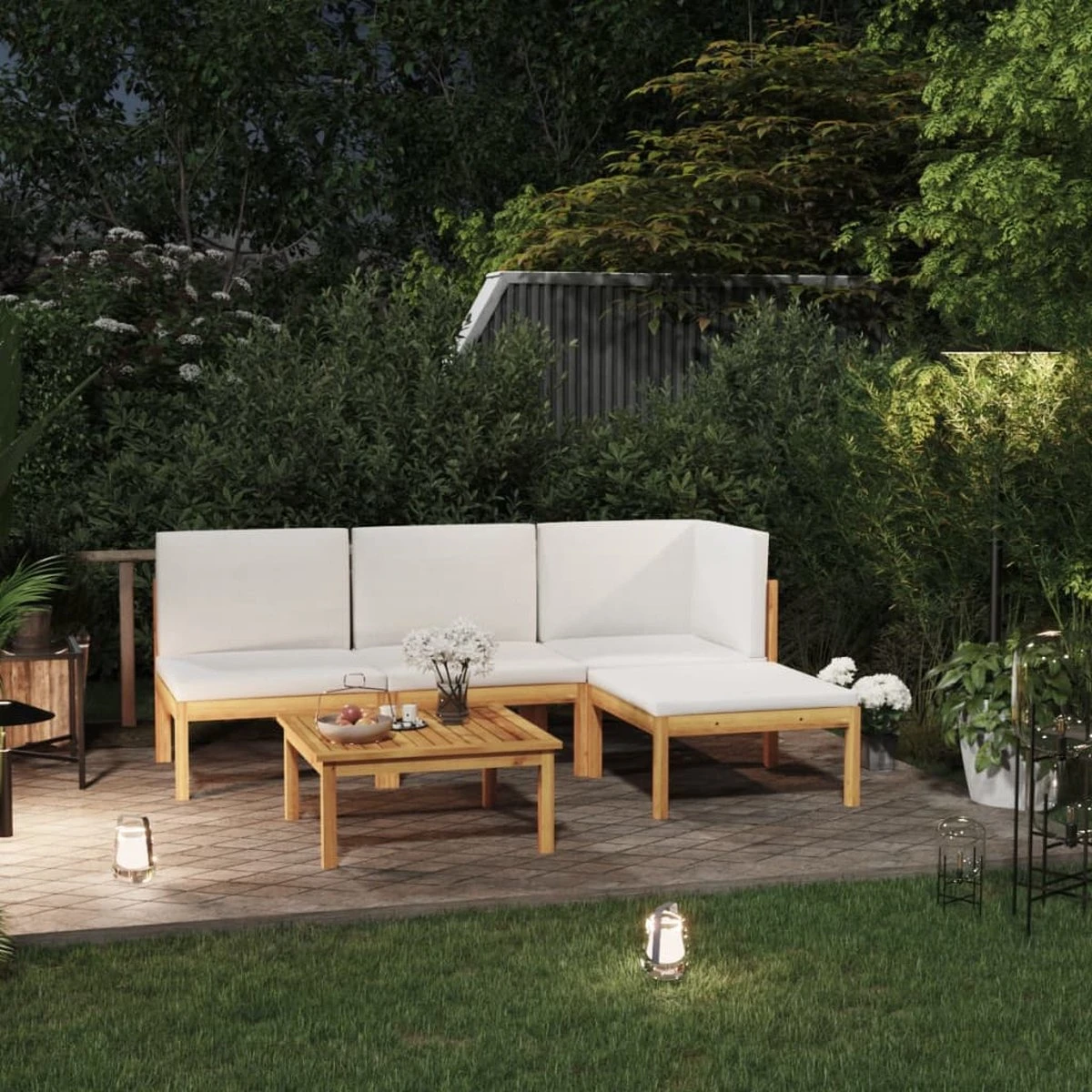 Decoways - 5-delige Loungeset met kussens massief acaciahout crèmekleurig Decoways - 5-delige Loungeset Met Kussens Massief Acaciahout Crèmekleurig -Tuinmeubelseries Winkel 1200x1200 1051
