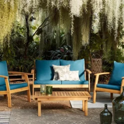 Houten Loungeset 4 Plaatsen - Ushuaïa - Donker Turquoise Kussens, Bank, Fauteuils En Lage Tafel Van Acacia, Design 3 Houten Loungeset 4 Plaatsen - Ushuaïa - Donker Turquoise Kussens, Bank, Fauteuils En Lage Tafel Van Acacia, Design -Tuinmeubelseries Winkel 1200x1200 1099