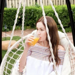 Hangstoel, Hangschommel, Hangstoel Met Een Dik Kussen, Tot 120 Kg Belastbaar, Voor Tuin, Balkon, Woonkamer, Terras, Scandinavische Stijl, Modern, Beige HMDC042M01 -Tuinmeubelseries Winkel 1200x1200 110