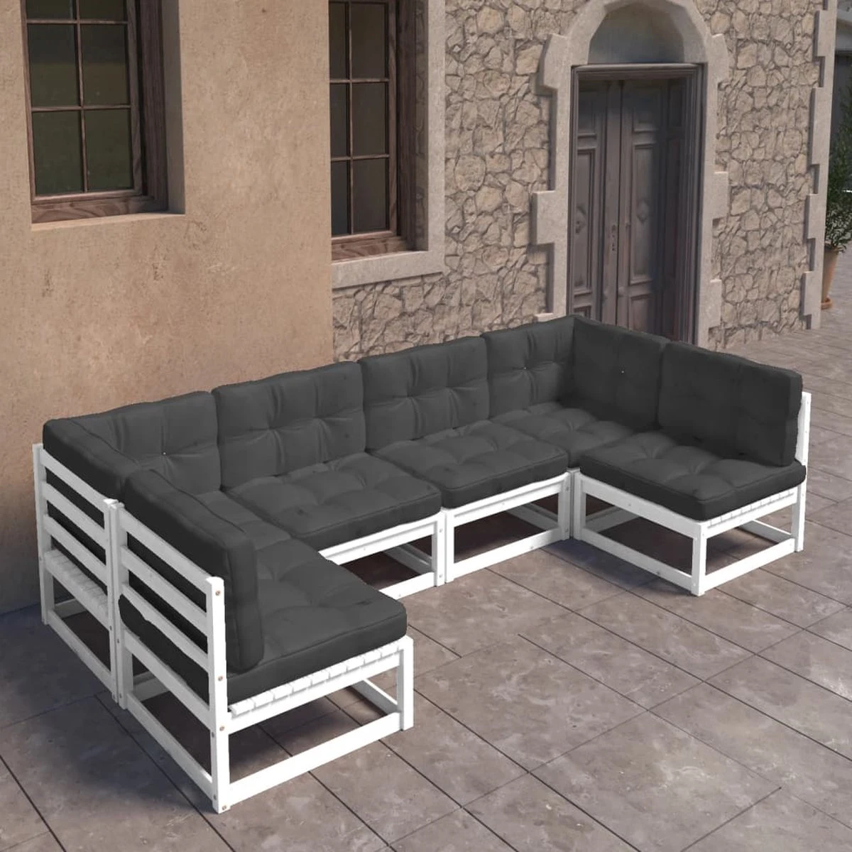 Decoways - 6-delige Loungeset met kussens massief grenenhout wit Decoways - 6-delige Loungeset Met Kussens Massief Grenenhout Wit -Tuinmeubelseries Winkel 1200x1200 1118
