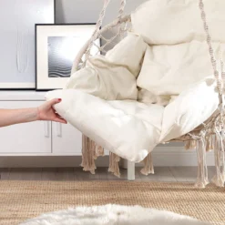 Hangstoel, Hangschommel, Hangstoel Met Een Dik Kussen, Tot 120 Kg Belastbaar, Voor Tuin, Balkon, Woonkamer, Terras, Scandinavische Stijl, Modern, Beige HMDC042M01 -Tuinmeubelseries Winkel 1200x1200 112