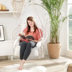 Hangstoel, Hangschommel, Hangstoel Met Een Dik Kussen, Tot 120 Kg Belastbaar, Voor Tuin, Balkon, Woonkamer, Terras, Scandinavische Stijl, Modern, Beige HMDC042M01 -Tuinmeubelseries Winkel 1200x1200 113