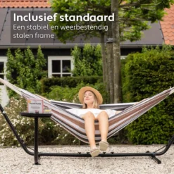 Vita5 Hangmat Met Standaard – 2 Persoons – Incl. Bekerhouder – 205kg Draaggewicht – Blauw/Wit/Bruin -Tuinmeubelseries Winkel 1200x1200 1242