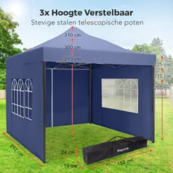 LifeGoods Partytent - 3x3 M - Zijwanden - Easy Up - Opvouwbaar - Waterdicht - Draagtas Met Wieltjes - Donkerblauw -Tuinmeubelseries Winkel 1200x1200 125