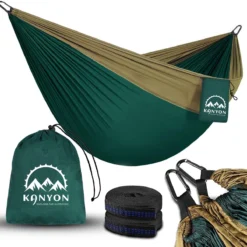 Kanyon Hangmat - Incl. Karabijnhaken En Riemen - Licht Parachutestof - 260 X 140 Cm - Tot 200kg - Groen/Khaki