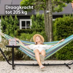 Vita5 Hangmat Met Standaard – 2 Persoons – Incl. Bekerhouder – 205kg Draaggewicht – Groen/Blauw -Tuinmeubelseries Winkel 1200x1200 1271