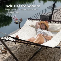 Vita5 Hangmat Met Standaard En Spreidstok – 2 Persoons – Incl. Bekerhouder - Afneembaar Kussen – Uv-bestendig – Beige -Tuinmeubelseries Winkel 1200x1200 1276