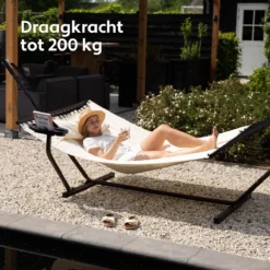 Vita5 Hangmat Met Standaard En Spreidstok – 2 Persoons – Incl. Bekerhouder - Afneembaar Kussen – Uv-bestendig – Beige -Tuinmeubelseries Winkel 1200x1200 1279