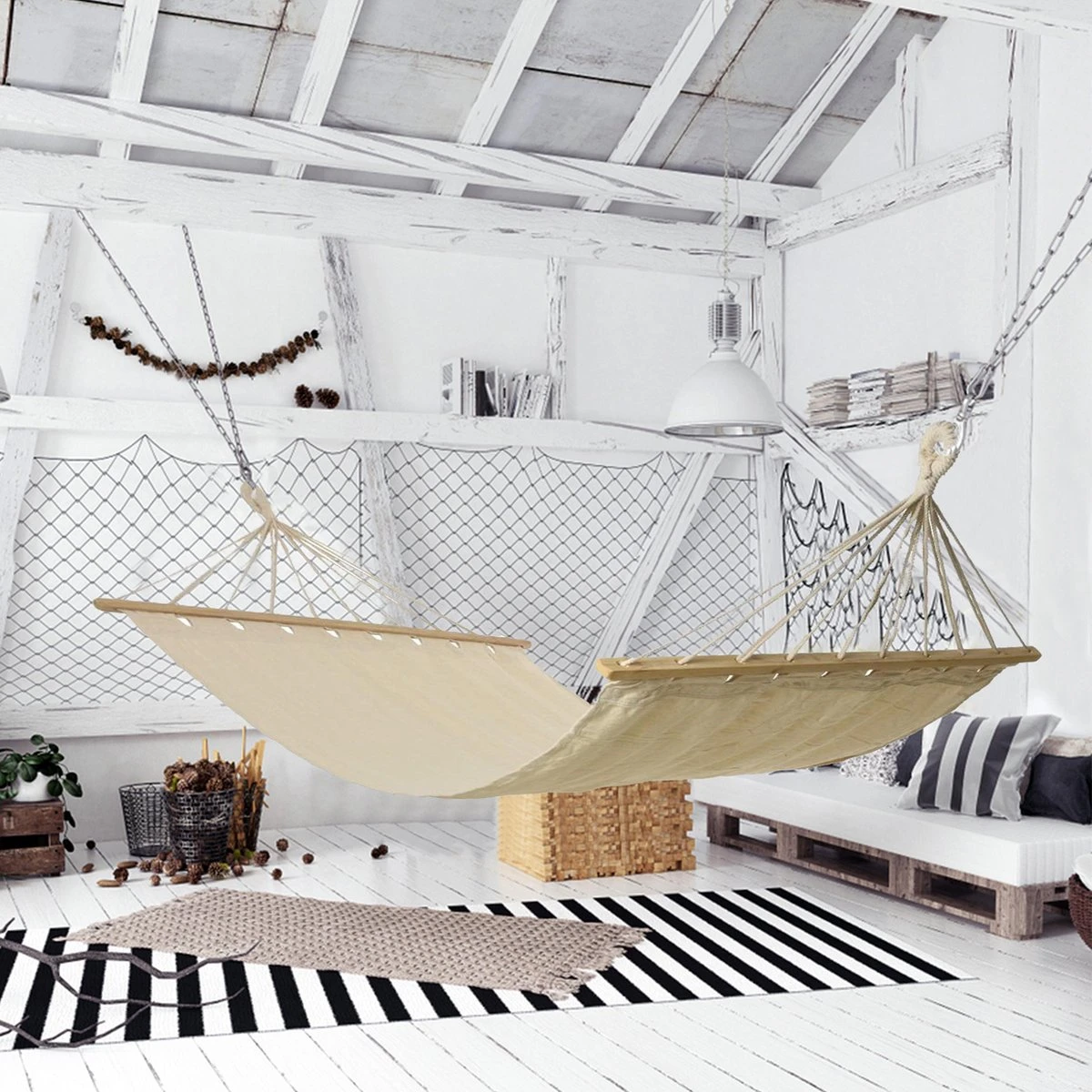 Hangmat - incl bevestigingshaak - Met Spreidstok - Beige - Comfortabel - Met Karabijnhaak Merkloos Hangmat - Incl Bevestigingshaak - Met Spreidstok - Beige - Comfortabel - Met Karabijnhaak -Tuinmeubelseries Winkel 1200x1200 1292