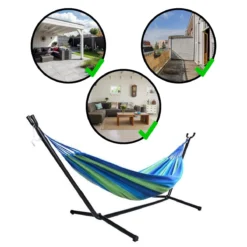 Hangmat Met Standaard En Opbergtas – 2 Persoons – Max. Draaggewicht 200Kg – Hangmatset – Hangmatten – Hang Mat Voor Binnen En Buiten – Hangmatstandaard – Hammock – Blauw / Groen -Tuinmeubelseries Winkel 1200x1200 1294