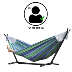 Hangmat Met Standaard En Opbergtas – 2 Persoons – Max. Draaggewicht 200Kg – Hangmatset – Hangmatten – Hang Mat Voor Binnen En Buiten – Hangmatstandaard – Hammock – Blauw / Groen -Tuinmeubelseries Winkel 1200x1200 1296