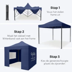 LifeGoods Partytent - 3x3 M - Zijwanden - Easy Up - Opvouwbaar - Waterdicht - Draagtas Met Wieltjes - Donkerblauw -Tuinmeubelseries Winkel 1200x1200 133