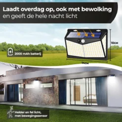 Living Nine® Solar Buitenlamp Met Bewegingssensor - Wandlamp Op Zonne Energie - 208 LED - Waterdicht - Tuinverlichting - Met Sensor - Voor Buiten - Zwart -Tuinmeubelseries Winkel 1200x1200 1348