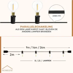 Homezie Lichtsnoer | 16 Meter | Waterdicht | 30 Kunststof LED Lampjes Warm Wit | Lampjes Slinger | Tuinverlichting | Tuinverlichting Buiten Lichtsnoeren | Lichtsnoer Buiten | Prikkabel | Kerstverlichting Buiten -Tuinmeubelseries Winkel 1200x1200 1431