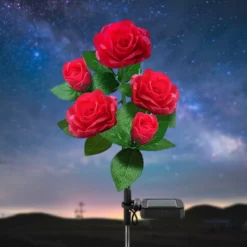 Merkloos 2 Stuks - Solar LED Rozen Tuinverlichting - IP65 Waterproof - Voor Buiten - Koraal Ontwerp - Decoratief Tuin Verlichting - Kunstbloemen Op Zonne- Energie - Tuinverlichting Op Zon Energie - Zonne Prikspot - Solar Tuindecor - Blauw