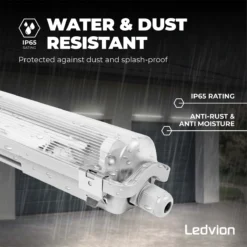 Ledvion LED TL Armatuur 60cm - IP65 - Koppelbaar - RVS Clips -Tuinmeubelseries Winkel 1200x1200 1521