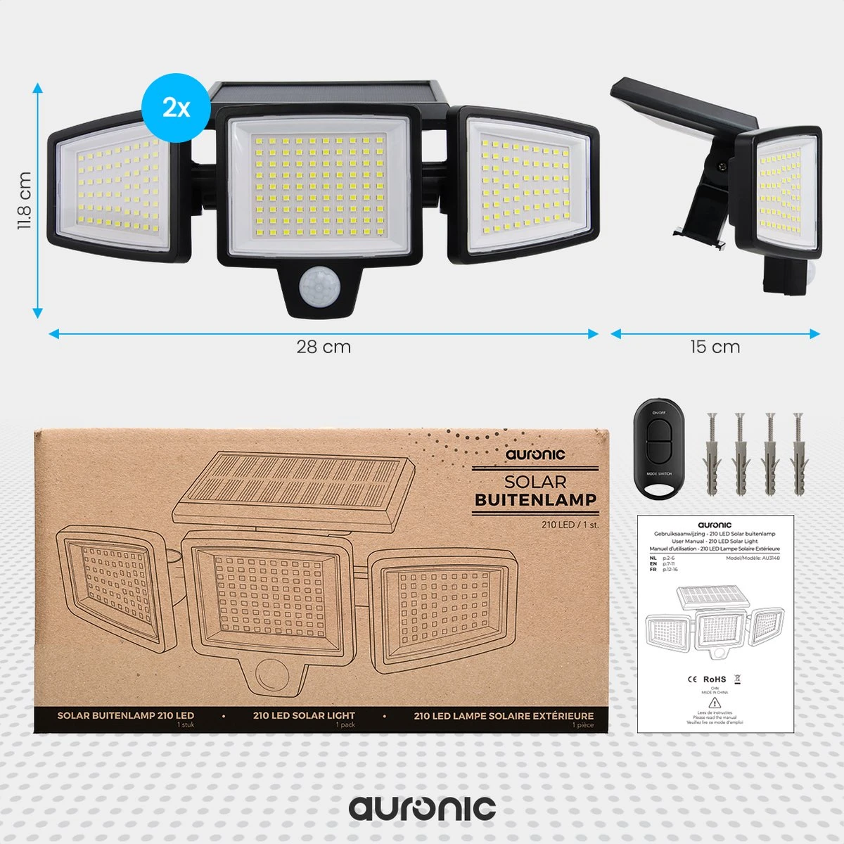 Auronic Buitenlamp - Zonne-energie - Bewegingssensor - 210 LED's Wandlamp - Tuinverlichting - IP65 - Zwart - 2 Stuks Auronic Buitenlamp - Zonne-energie - Bewegingssensor - 210 LED's Wandlamp - Tuinverlichting - IP65 - Zwart - 2 Stuks -Tuinmeubelseries Winkel 1200x1200 1603