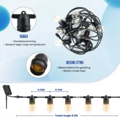 Lichtsnoer - Lichtslinger Op Zonne-energie - Solar Led Prikkabel - Feestverlichting - Lampjes Slinger - Tuinverlichting - Vintage Basic Sfeerverlichting - 15 Meter En 12 Led E27 Lampen -Tuinmeubelseries Winkel 1200x1200 1796