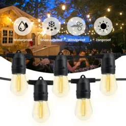 Lichtsnoer - Lichtslinger Op Zonne-energie - Solar Led Prikkabel - Feestverlichting - Lampjes Slinger - Tuinverlichting - Vintage Basic Sfeerverlichting - 15 Meter En 12 Led E27 Lampen -Tuinmeubelseries Winkel 1200x1200 1797