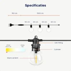 Novalits - Lichtsnoer Buiten & Binnen – Lichtslinger 16 Meter Met 25 LED's – Tuinverlichting Led - Sfeerverlichting - Prikkabel - Lampjes Slinger - Feestverlichting - Met Afstandsbediening & Dimfunctie - 4 Extra Leds -Tuinmeubelseries Winkel 1200x1200 1804