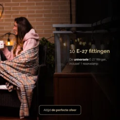 QHouse® Basic Black Lichtsnoer – Lichtslinger - Tuinverlichting - Tuinverlichting LED Buiten - Prikkabel – 10 Meter - E-27 Fitting - Zwart -Tuinmeubelseries Winkel 1200x1200 1863