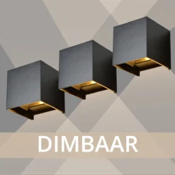 LED Wandlamp Dimbaar Set Van 3 - Zwart - 2x3 Watt - 3000k Warm Wit - 10x10x10cm - Geschikt Voor Binnen En Buiten - Kubus Lamp - Industrieel