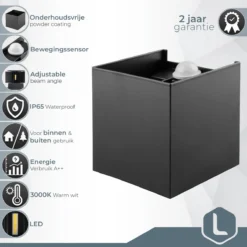 Lura Life - Design Wandlamp Kubus Met Bewegingssensor - LED - Zwart - 3000K Warm Wit - IP65 Waterdicht - Muurlamp - Geschikt Voor Binnen & Buiten - Motion Sensor -Tuinmeubelseries Winkel 1200x1200 1999