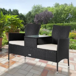 Casaria Polyrattan Tuinbank - Incl. Kussen - 143x55x88 Cm Zwart -Tuinmeubelseries Winkel 1200x1200 212