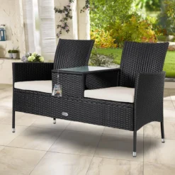 Casaria Polyrattan Tuinbank - Incl. Kussen - 143x55x88 Cm Zwart -Tuinmeubelseries Winkel 1200x1200 213