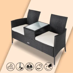 Casaria Polyrattan Tuinbank - Incl. Kussen - 143x55x88 Cm Zwart -Tuinmeubelseries Winkel 1200x1200 214