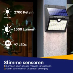 Merkloos Solar Buitenlamp Met Bewegingssensor - Wit Licht - Tuinverlichting Op Zonne-energie - IP65 Waterdicht - 2 Stuks - 97 LEDs - 2700K - Zwart -Tuinmeubelseries Winkel 1200x1200 2176