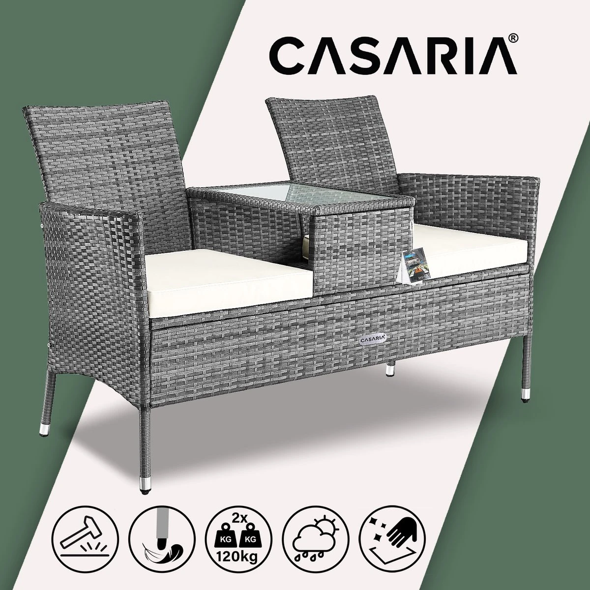 Casaria Polyrattan Tuinbank - Incl. Tafel & Kussens 7 cm - Grijs Casaria Polyrattan Tuinbank - Incl. Tafel & Kussens 7 Cm - Grijs -Tuinmeubelseries Winkel 1200x1200 218
