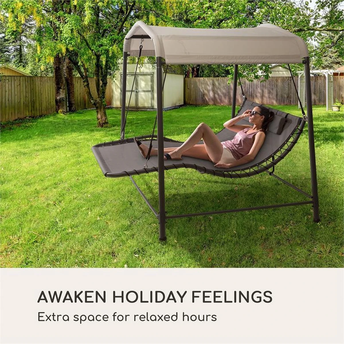 Blumfeldt Palermo schommelbank - Hollywoodschommel 130 x 207 cm - Ligbed met dak - Schommelstoel voor 2 personen - Tuinbank inclusief nekkussens - Stalen frame en polyester dak - Grijs Blumfeldt Palermo Schommelbank - Hollywoodschommel 130 X 207 Cm - Ligbed Met Dak - Schommelstoel Voor 2 Personen - Tuinbank Inclusief Nekkussens - Stalen Frame En Polyester Dak - Grijs -Tuinmeubelseries Winkel 1200x1200 234