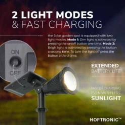 2x HOFTRONIC Bend - Solar Tuinspot - Zwart - IP65 Waterdicht - Prikspot - 2 Lichtstanden - Tot 9 Uur Brandtijd - Kantelbaar Monokristal Zonnepaneel - 3000K Warm Wit (sfeervol) - Solar Tuinverlichting Zonne Energie -Tuinmeubelseries Winkel 1200x1200 2366