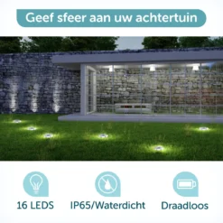 ForDig Solar Grondspots (8 Stuks) - RVS Grond Spots Op Zonne-energie Met 16 LED Spotjes - 10 Uur Buiten Verlichting In Tuin - IP65 Waterdicht - Tuinverlichting Lamp - Buitenverlichting Tuinlamp -Tuinmeubelseries Winkel 1200x1200 2462