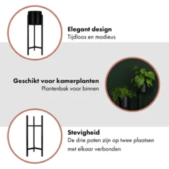 QUVIO Plantenstandaard Binnen - Inclusief Pot - Staande Plantenbak - Metaal - Bloempot - 22 X 22 X 60 Cm - Zwart -Tuinmeubelseries Winkel 1200x1200 2496