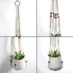 4 Stuks Plantenhangers - Boho Handgeweven Katoen Hangpot Voor Binnen/Buiten - Bloempot Met Kralen - Macramé Touw/Koord Hangplant Houder - Bohemian Wandhanger Decoratie - Verticale Tuin Plant Hanger Bloempothouder Planthanger Wit -Tuinmeubelseries Winkel 1200x1200 2569
