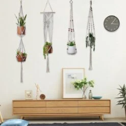 4 Stuks Plantenhangers - Boho Handgeweven Katoen Hangpot Voor Binnen/Buiten - Bloempot Met Kralen - Macramé Touw/Koord Hangplant Houder - Bohemian Wandhanger Decoratie - Verticale Tuin Plant Hanger Bloempothouder Planthanger Wit -Tuinmeubelseries Winkel 1200x1200 2570