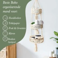 Macramé 3-Laags Hangende Fruitmand - Bohemian Mand Plantenhanger - Handgemaakt Katoen Touw Fruitschaal Hangmand - Boho Ophangbaar Etagere - Decoratieve Fruit Schaal/Basket - Opbergmand Organizer - Keuken/Balkon Decoratie - Hangpot Voor Binnen/Buiten -Tuinmeubelseries Winkel 1200x1200 2579