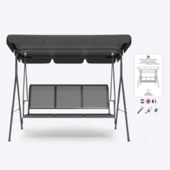 LifeGoods Schommelbank - 3-zits - Tot 250KG - Kantelbaar Dak - UV-bestendig Zonnescherm - 172x104x162cm - Grijs -Tuinmeubelseries Winkel 1200x1200 258