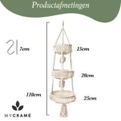 Macramé 3-Laags Hangende Fruitmand - Bohemian Mand Plantenhanger - Handgemaakt Katoen Touw Fruitschaal Hangmand - Boho Ophangbaar Etagere - Decoratieve Fruit Schaal/Basket - Opbergmand Organizer - Keuken/Balkon Decoratie - Hangpot Voor Binnen/Buiten -Tuinmeubelseries Winkel 1200x1200 2583