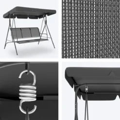 LifeGoods Schommelbank - 3-zits - Tot 250KG - Kantelbaar Dak - UV-bestendig Zonnescherm - 172x104x162cm - Grijs -Tuinmeubelseries Winkel 1200x1200 259