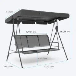 LifeGoods Schommelbank - 3-zits - Tot 250KG - Kantelbaar Dak - UV-bestendig Zonnescherm - 172x104x162cm - Grijs -Tuinmeubelseries Winkel 1200x1200 261