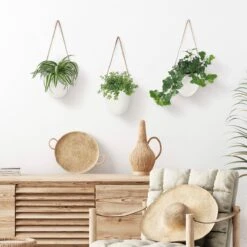 Gadgy Plantenhanger Keramiek - Set Van 3 - Hangpot Van Wit Steen - Hangende Bloempot Plantenpot - Met 3 Verschillende Koorden - 12x11x9.5CM -Tuinmeubelseries Winkel 1200x1200 2616