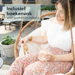 Vita5 Macramé Hangstoel - Voor Binnen En Buiten - Zonder Standaard - Incl. Kussen, Boekenvak En Beschermhoes - Tot 150kg - Bruin/Beige -Tuinmeubelseries Winkel 1200x1200 349