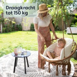 Vita5 Macramé Hangstoel - Voor Binnen En Buiten - Zonder Standaard - Incl. Kussen, Boekenvak En Beschermhoes - Tot 150kg - Bruin/Beige -Tuinmeubelseries Winkel 1200x1200 351