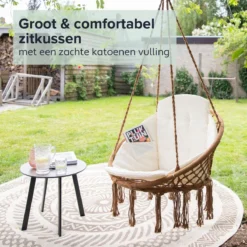 Vita5 Macramé Hangstoel - Voor Binnen En Buiten - Zonder Standaard - Incl. Kussen, Boekenvak En Beschermhoes - Tot 150kg - Bruin/Beige -Tuinmeubelseries Winkel 1200x1200 352
